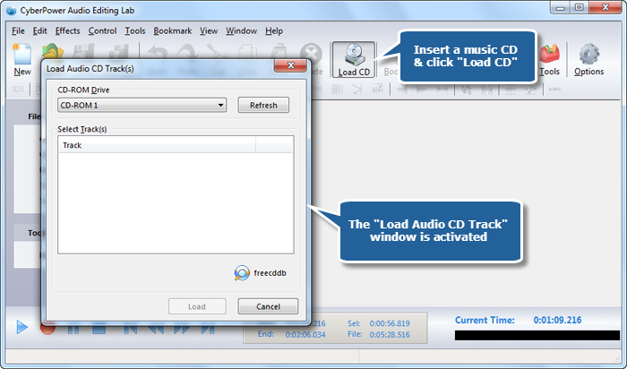 Activate Load Audio CD Track Window