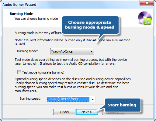 Select Burning Mode & Burning Speed