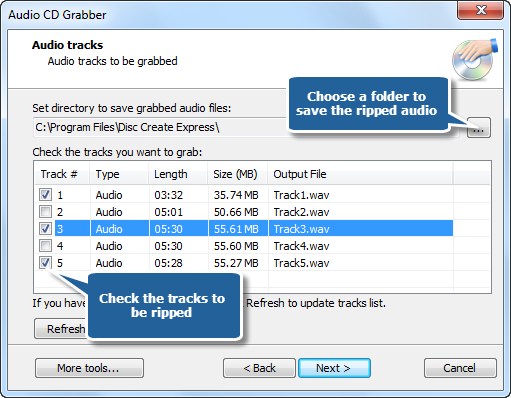 Choose Output Location & Audio Tracks