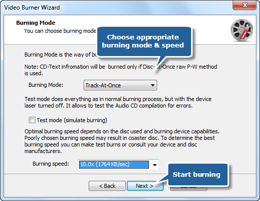 Select Burning Mode & Burning Speed