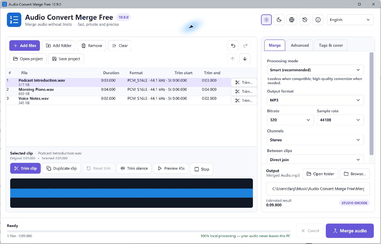 Audio Convert Merge Free — light theme