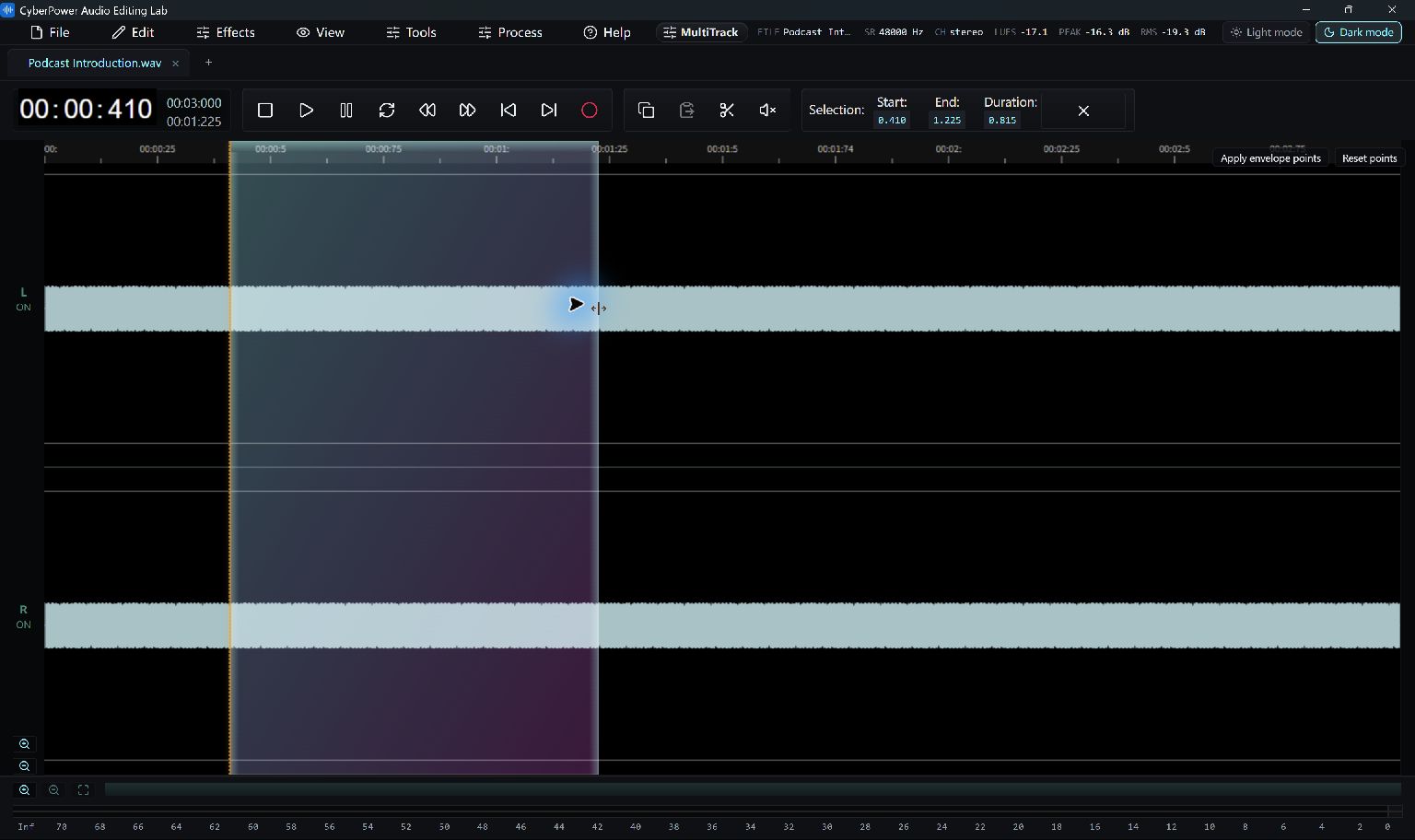 CyberPower Audio Editing Lab — dark theme
