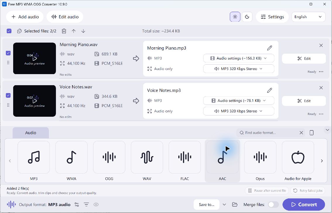 Free MP3 WMA OGG Converter — light theme